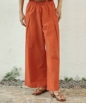 Orange poplin crimson pleated pants 1
