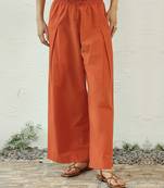 Orange poplin crimson pleated pants