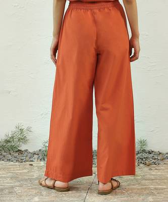 Orange poplin crimson pleated pants 3