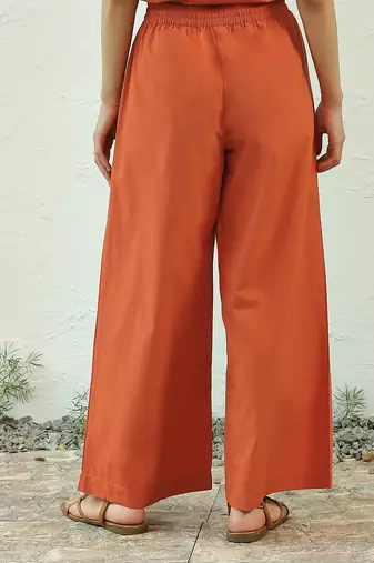 Orange poplin crimson pleated pants