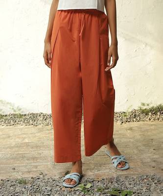 Orange poplin crimson pleated pants 4