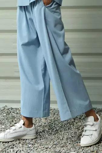 Light blue cotton denim sip of bliss flared pants