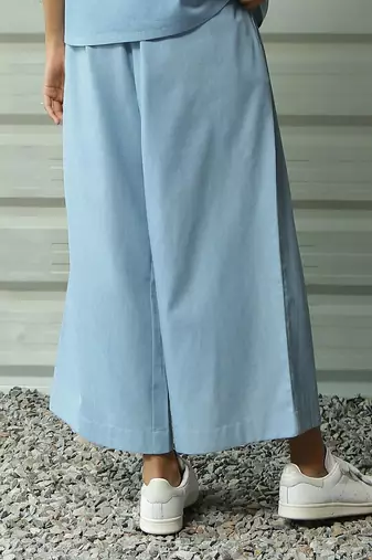 Light blue cotton denim sip of bliss flared pants