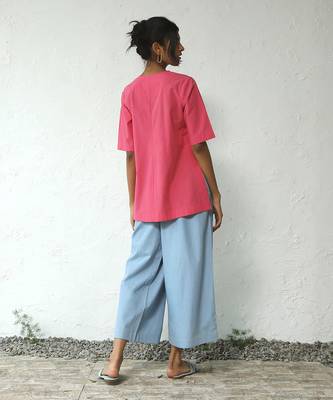 Light blue cotton denim sip of bliss flared pants 5
