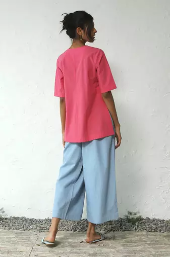 Light blue cotton denim sip of bliss flared pants
