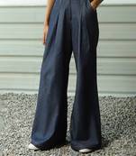 Navy blue cotton denim high-waisted ultra flared soft denims