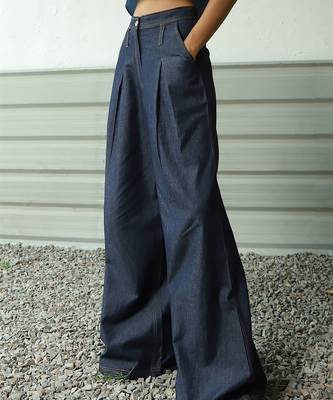 Navy blue cotton denim high-waisted ultra flared soft denims 2