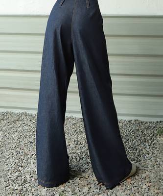 Navy blue cotton denim high-waisted ultra flared soft denims 4