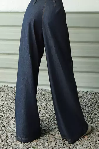 Navy blue cotton denim high-waisted ultra flared soft denims