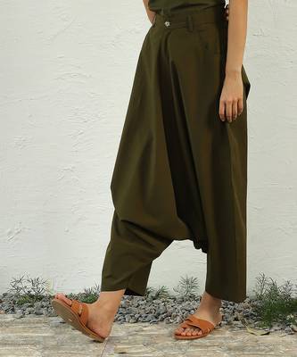 Olive green poplin dark olive harem pants 2