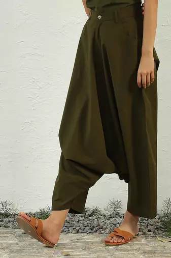 Olive green poplin dark olive harem pants