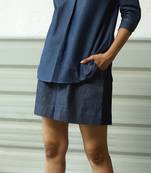 Navy blue cotton denim elasticated shorts