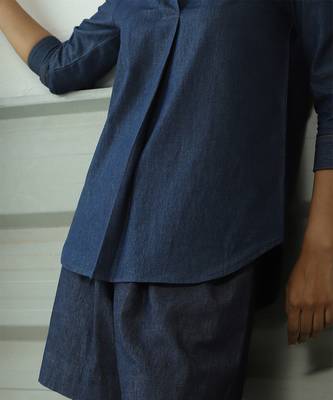 Navy blue cotton denim elasticated shorts 2
