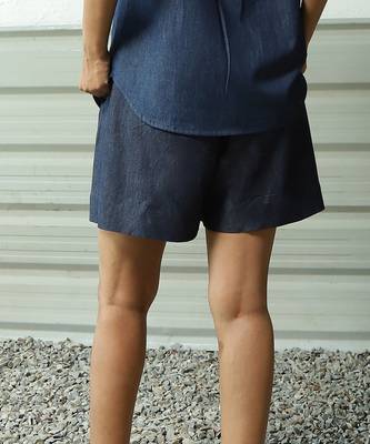 Navy blue cotton denim elasticated shorts 3