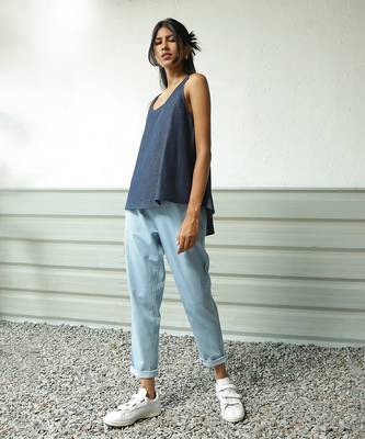 Light blue cotton denim sky light straight pants 1