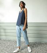 Light blue cotton denim sky light straight pants