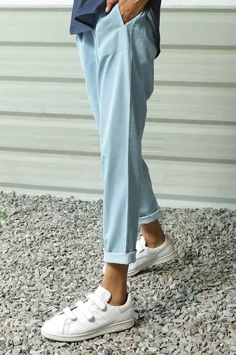 Light blue cotton denim sky light straight pants