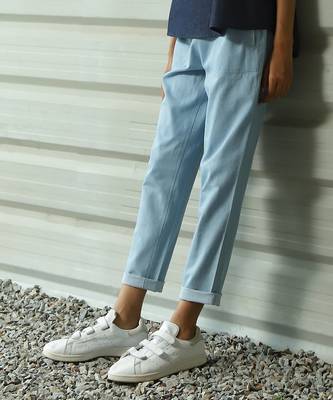 Light blue cotton denim sky light straight pants 3