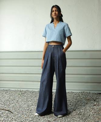 Light blue cotton denim crop top 1