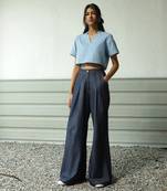 Light blue cotton denim crop top