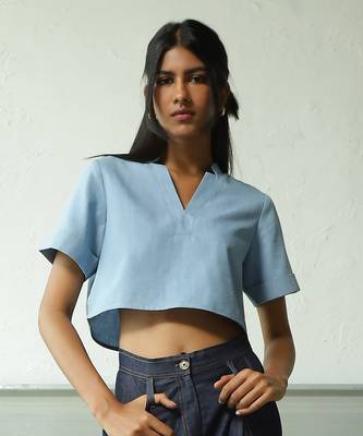 Light blue cotton denim crop top 2