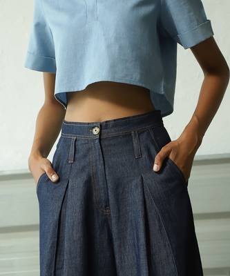 Light blue cotton denim crop top 3
