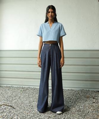 Navy blue cotton denim denim fusion set 1