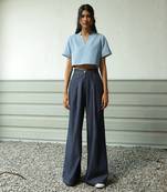 Navy blue cotton denim denim fusion set