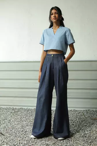 Navy blue cotton denim denim fusion set