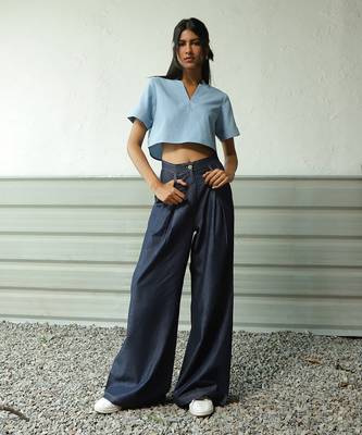 Navy blue cotton denim denim fusion set 3