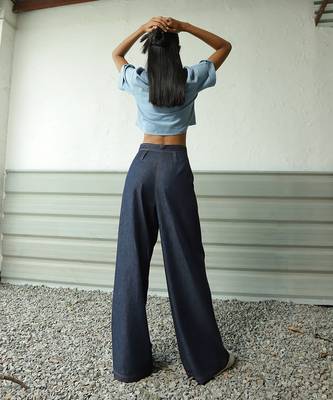 Navy blue cotton denim denim fusion set 5