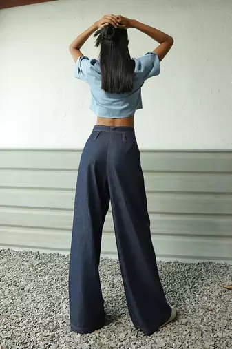Navy blue cotton denim denim fusion set