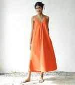 Orange poplin autumn evening dress