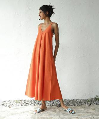Orange poplin autumn evening dress 2