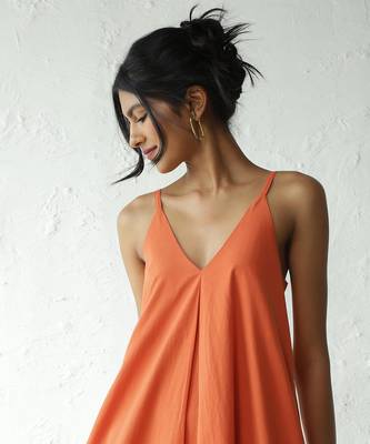 Orange poplin autumn evening dress 3