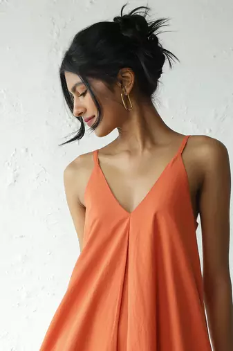 Orange poplin autumn evening dress