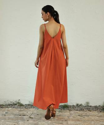 Orange poplin autumn evening dress 5
