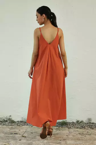Orange poplin autumn evening dress