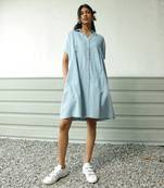 Light blue cotton denim denim backpackers dress
