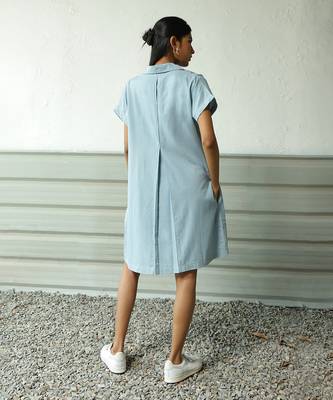 Light blue cotton denim denim backpackers dress 4