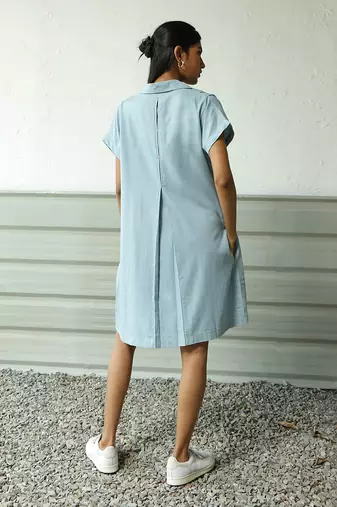 Light blue cotton denim denim backpackers dress