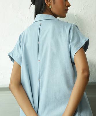 Light blue cotton denim denim backpackers dress 5