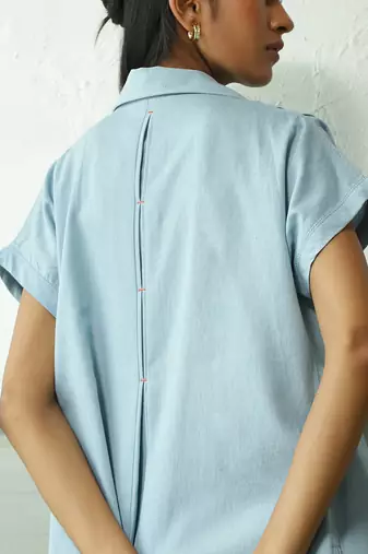 Light blue cotton denim denim backpackers dress