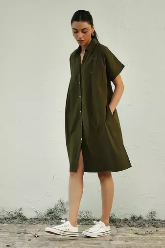 Green poplin green backpackers dress