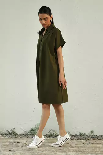 Green poplin green backpackers dress
