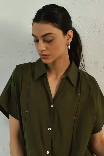 Green poplin green backpackers dress