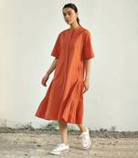 Orange poplin sunset side gathered dress