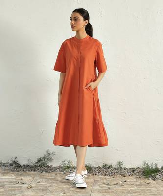 Orange poplin sunset side gathered dress 2