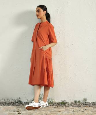 Orange poplin sunset side gathered dress 4