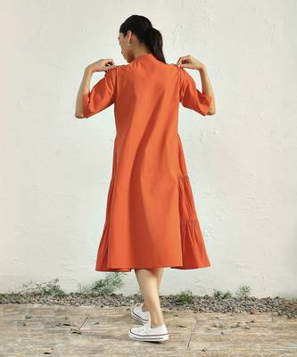 Orange poplin sunset side gathered dress 5